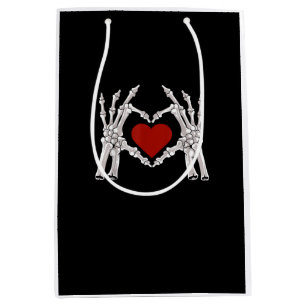 Skeleton Hands Form A Heart With Red Heart Bright Medium Gift Bag