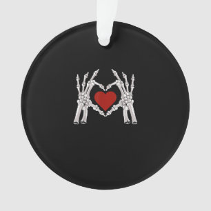 Skeleton Hands Form A Heart With Red Heart Bright Ornament