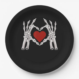 Skeleton Hands Form A Heart With Red Heart Bright Paper Plate