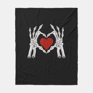 Skeleton Hands Form A Heart With Red Heart Fleece Blanket