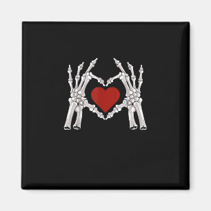Skeleton Hands Form A Heart With Red Heart Magnet
