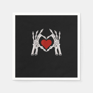 Skeleton Hands Form A Heart With Red Heart Napkin