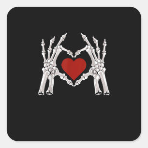 Skeleton Hands Form A Heart With Red Heart Square Sticker