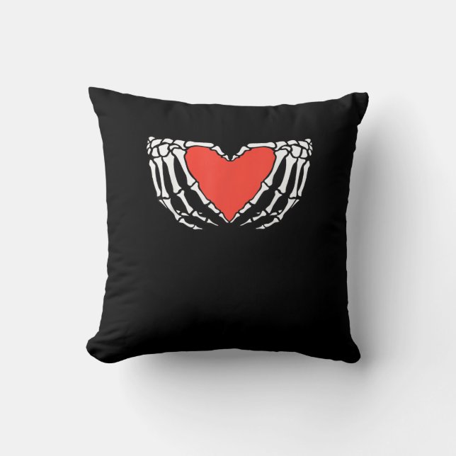 Skeleton Hands Forming Heart – Creepy Gothic Hallo Cushion (Front)