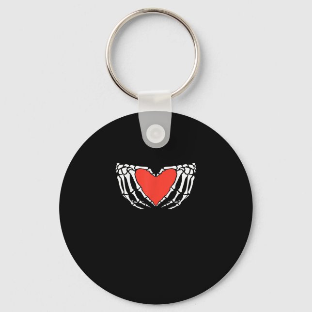 Skeleton Hands Forming Heart – Creepy Gothic Hallo Key Ring (Front)