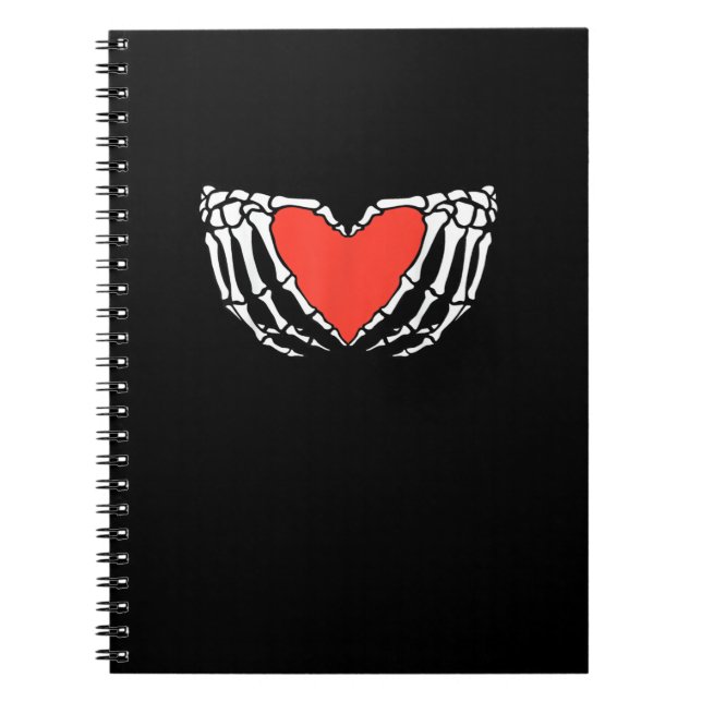 Skeleton Hands Forming Heart – Creepy Gothic Hallo Notebook (Front)