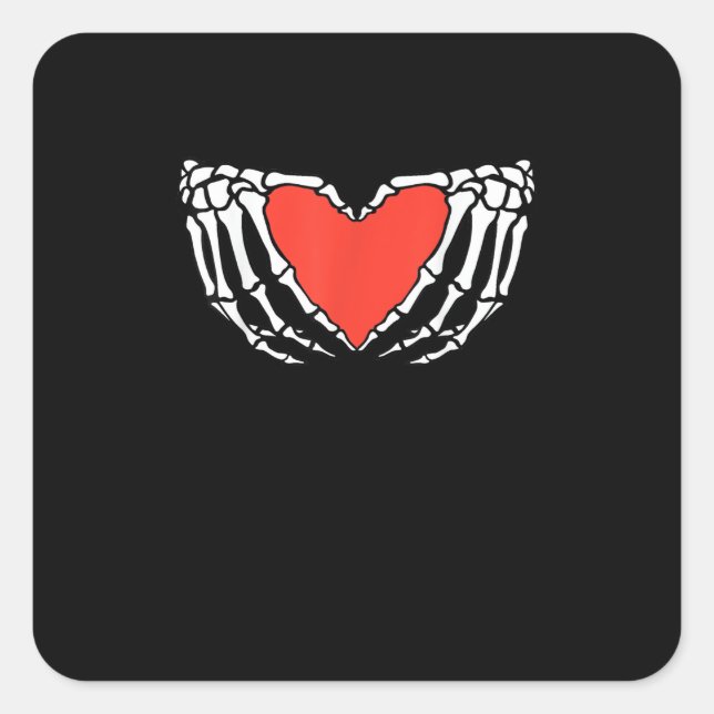 Skeleton Hands Forming Heart – Creepy Gothic Hallo Square Sticker (Front)