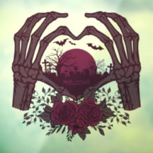 Skeleton Hands Heart Around Cemetery with Roses