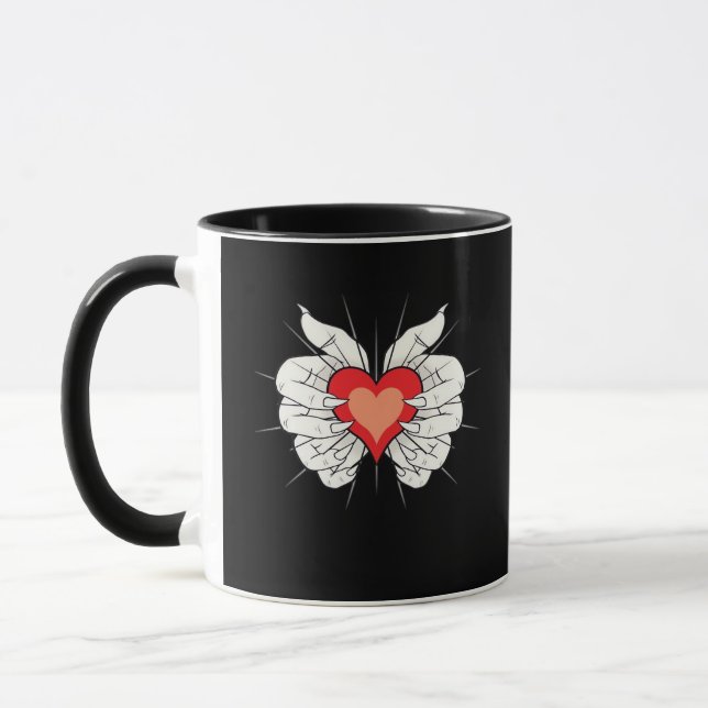Skeleton Hands Heart Classic Aesthetic Mug (Left)