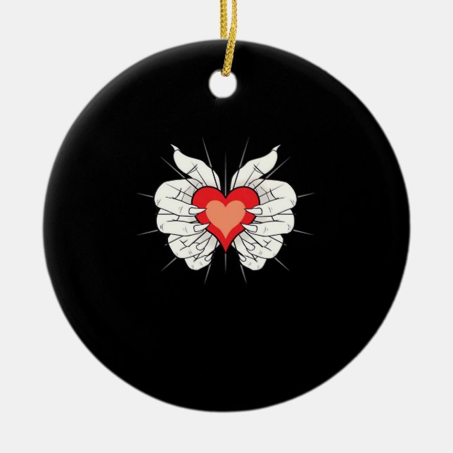 Skeleton Hands Heart Classic Ceramic Ornament (Front)