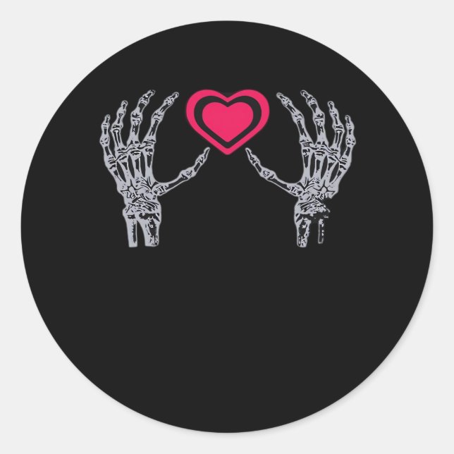 Skeleton Hands Heart Cute Classic Round Sticker (Front)