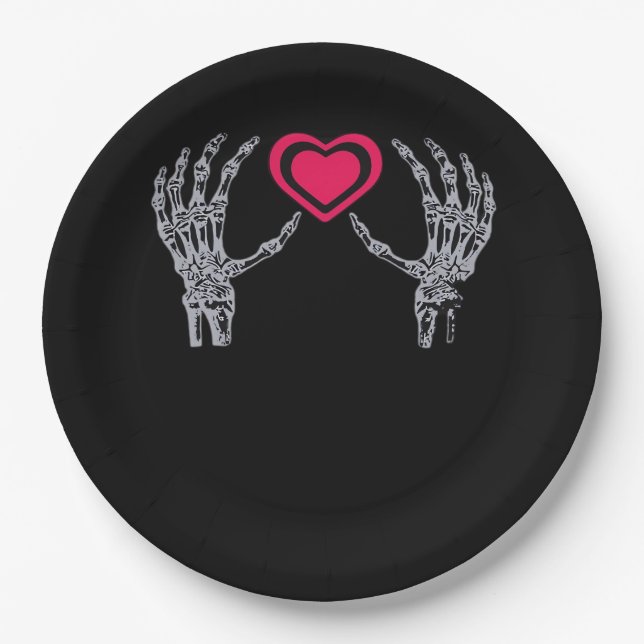 Skeleton Hands Heart Cute Paper Plate (Front)