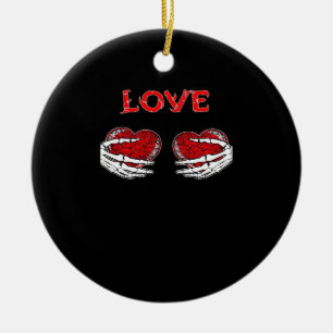 Skeleton Hands Heart Funny Design Ceramic Ornament