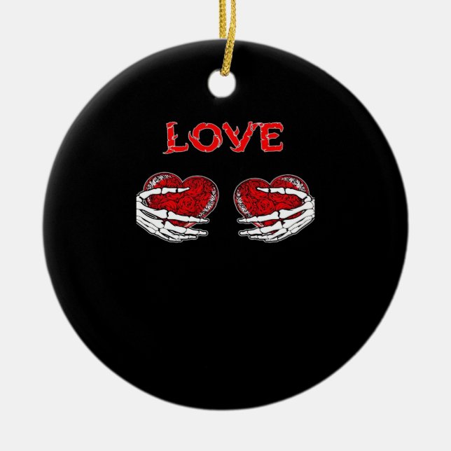 Skeleton Hands Heart Funny Design Ceramic Ornament (Front)