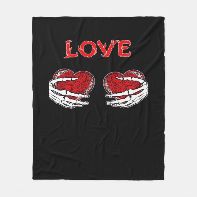 Skeleton Hands Heart Funny Design Fleece Blanket (Front)