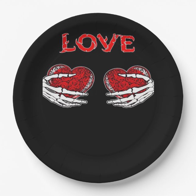 Skeleton Hands Heart Funny Design Paper Plate (Front)