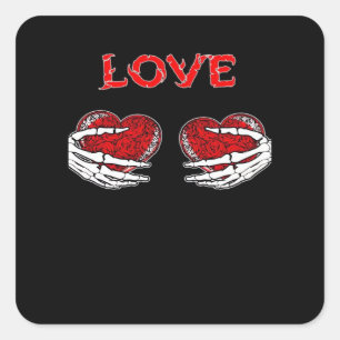 Skeleton Hands Heart Funny Design Square Sticker