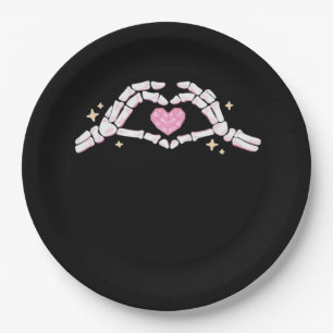 Skeleton Hands Heart Funny Paper Plate