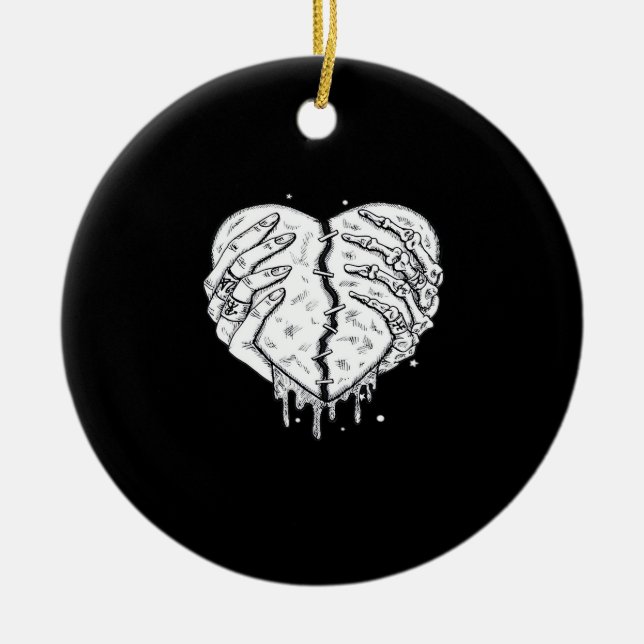 Skeleton Hands Heart– Gothic  Heart Classic Ceramic Ornament (Front)