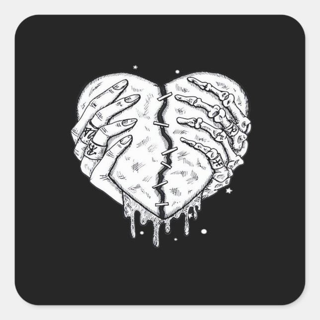 Skeleton Hands Heart– Gothic  Heart Classic Square Sticker (Front)