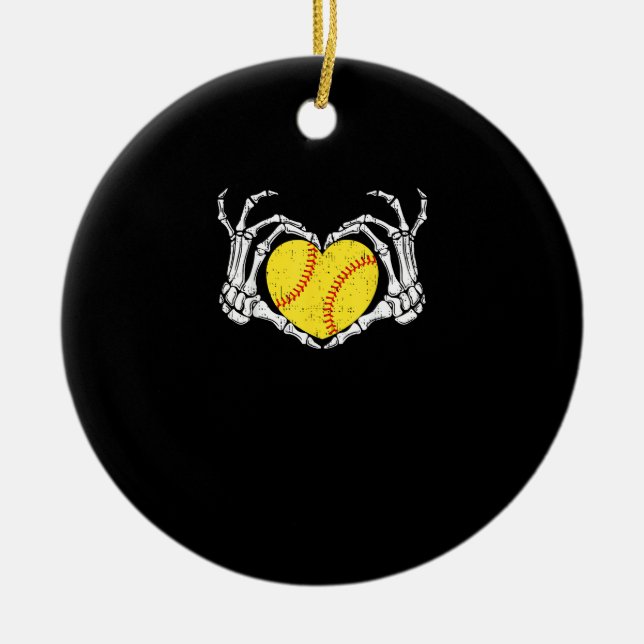 Skeleton Hands Heart Halloween Costume Softball Wo Ceramic Ornament (Front)