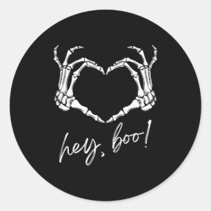Skeleton Hands Heart Hey Boo Funny Halloween Men W Classic Round Sticker