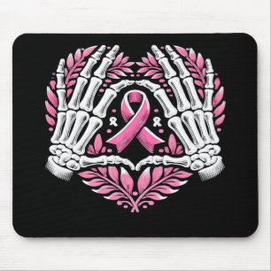 Skeleton Hands Heart Pink Ribbon Breast Cancer Awa Mouse Pad