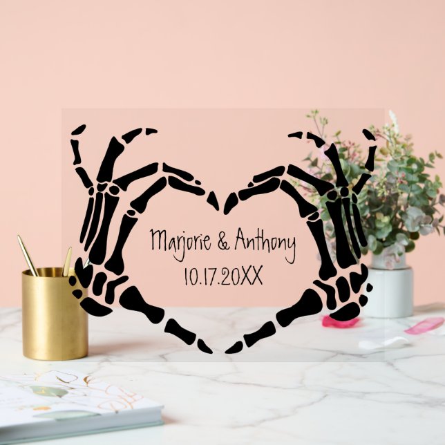 Skeleton Hands Heart Shape Custom Acrylic Sign (Wedding)