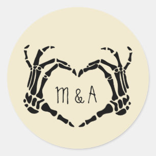 Skeleton Hands Heart Shape Custom Wedding Classic Round Sticker