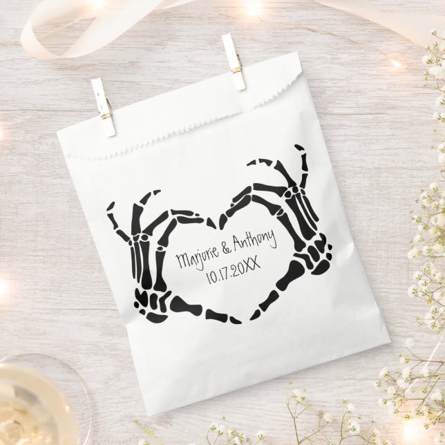 Skeleton Hands Heart Shape Custom Wedding Favour Bag (Clipped)