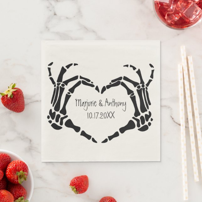 Skeleton Hands Heart Shape Custom Wedding Napkin (Insitu)