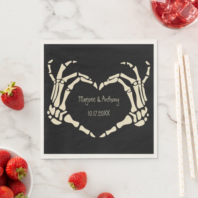 Skeleton Hands Heart Shape Custom Wedding Napkin (Insitu)