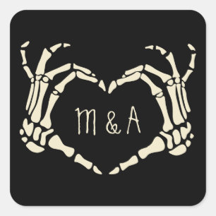 Skeleton Hands Heart Shape Custom Wedding Square Sticker