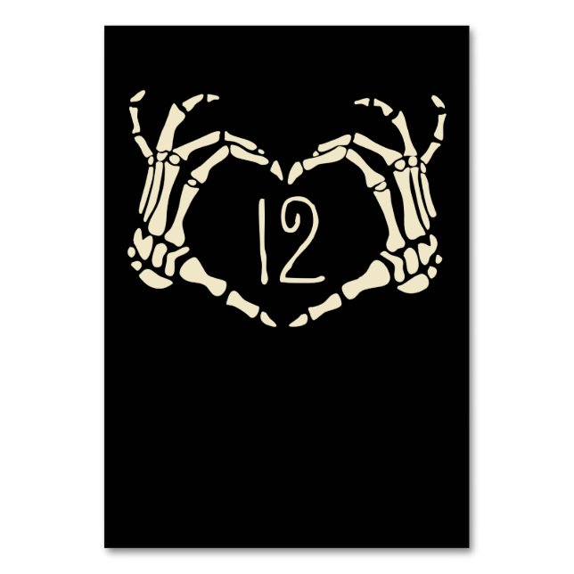 Skeleton Hands Heart Shape Custom Wedding Table Number (Front)