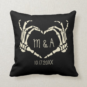 Skeleton Hands Heart Shape Wedding Photo Cushion