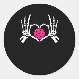 Skeleton Hands Heart Sign Funny Pickle Valentine's Classic Round Sticker