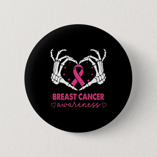 Skeleton Hands Heart Sign Halloween Breast Cancer  6 Cm Round Badge (Front)