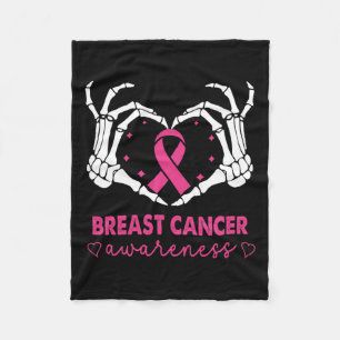 Skeleton Hands Heart Sign Halloween Breast Cancer Fleece Blanket
