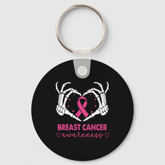 Skeleton Hands Heart Sign Halloween Breast Cancer  Key Ring (Front)
