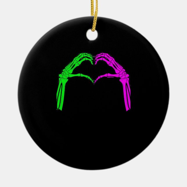 Skeleton Hands Heart Sign Retro Halloween Costume  Ceramic Ornament (Front)