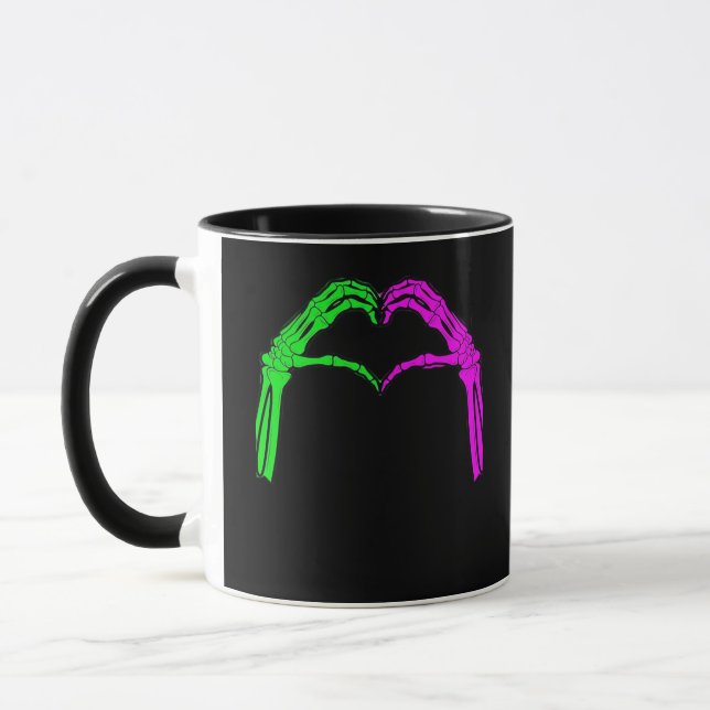 Skeleton Hands Heart Sign Retro Halloween Costume  Mug (Left)