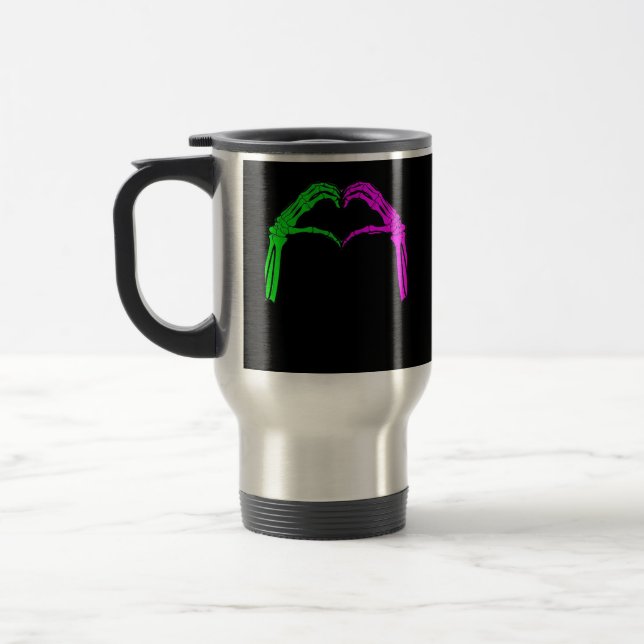 Skeleton Hands Heart Sign Retro Halloween Costume  Travel Mug (Left)