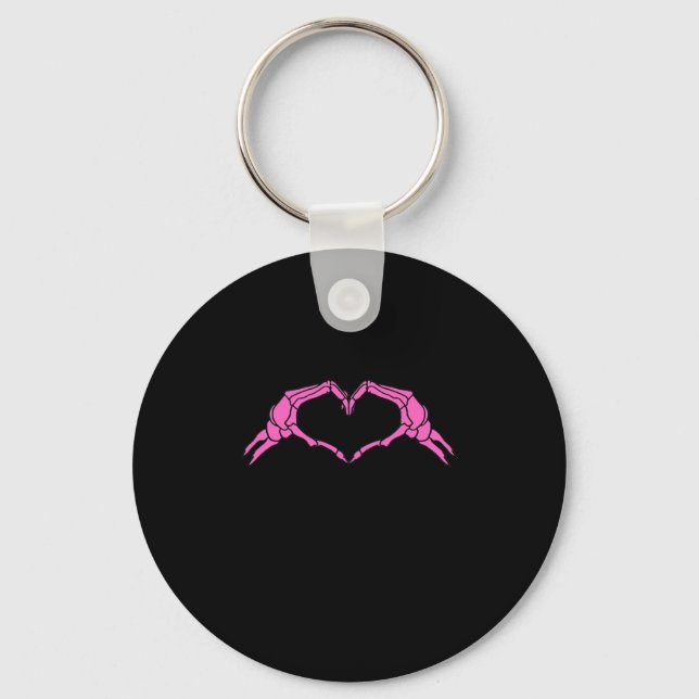 Skeleton Hands Heart Sign Retro Halloween Key Ring (Front)