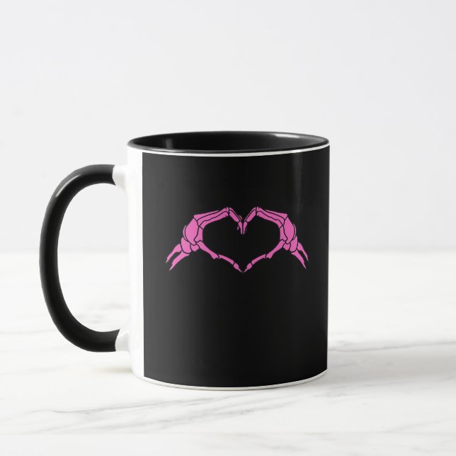 Skeleton Hands Heart Sign Retro Halloween Mug (Left)