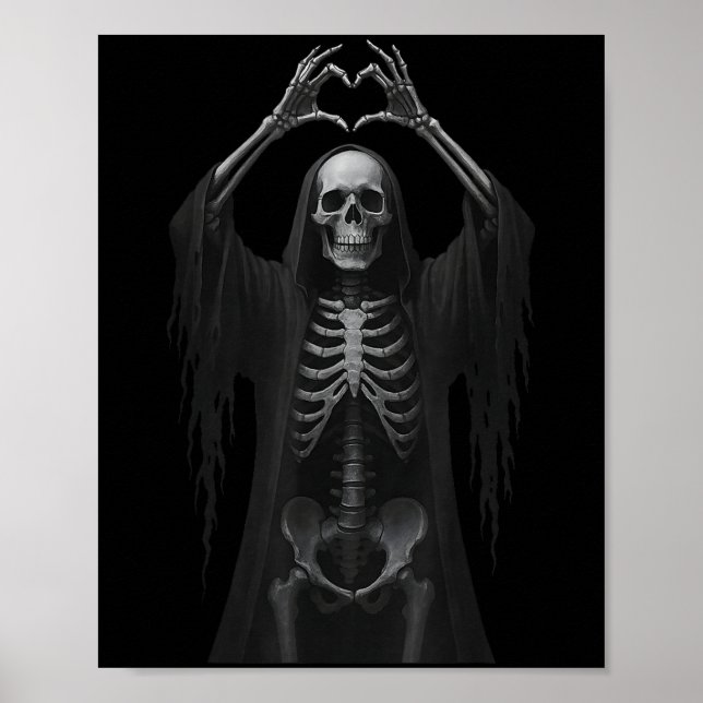 Skeleton Hands Heart Sign Scary Face Funny Hallowe (Front)