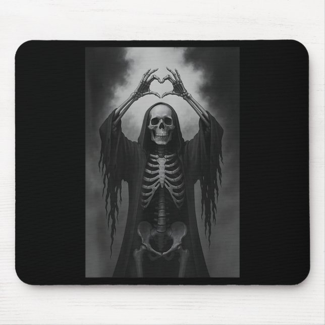 Skeleton Hands Heart Sign Scary Face Funny Hallowe Mouse Pad (Front)