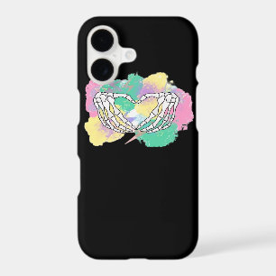 Skeleton Hands Heart With Abstract Coloured Backgr