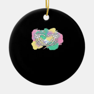 Skeleton Hands Heart With Abstract Coloured Backgr Ceramic Ornament