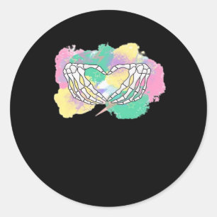 Skeleton Hands Heart With Abstract Coloured Backgr Classic Round Sticker
