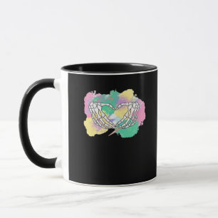 Skeleton Hands Heart With Abstract Coloured Backgr Mug